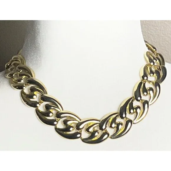 Vtg Chunky Chain Link Bold Statement Necklace 17" 80s Gold Tone Womens Jewelry - Picture 1 of 7